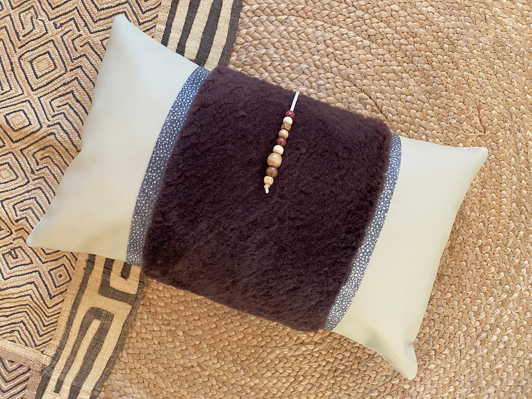 Leather and Sheepskin Lumbar Pillow Cover Etsy