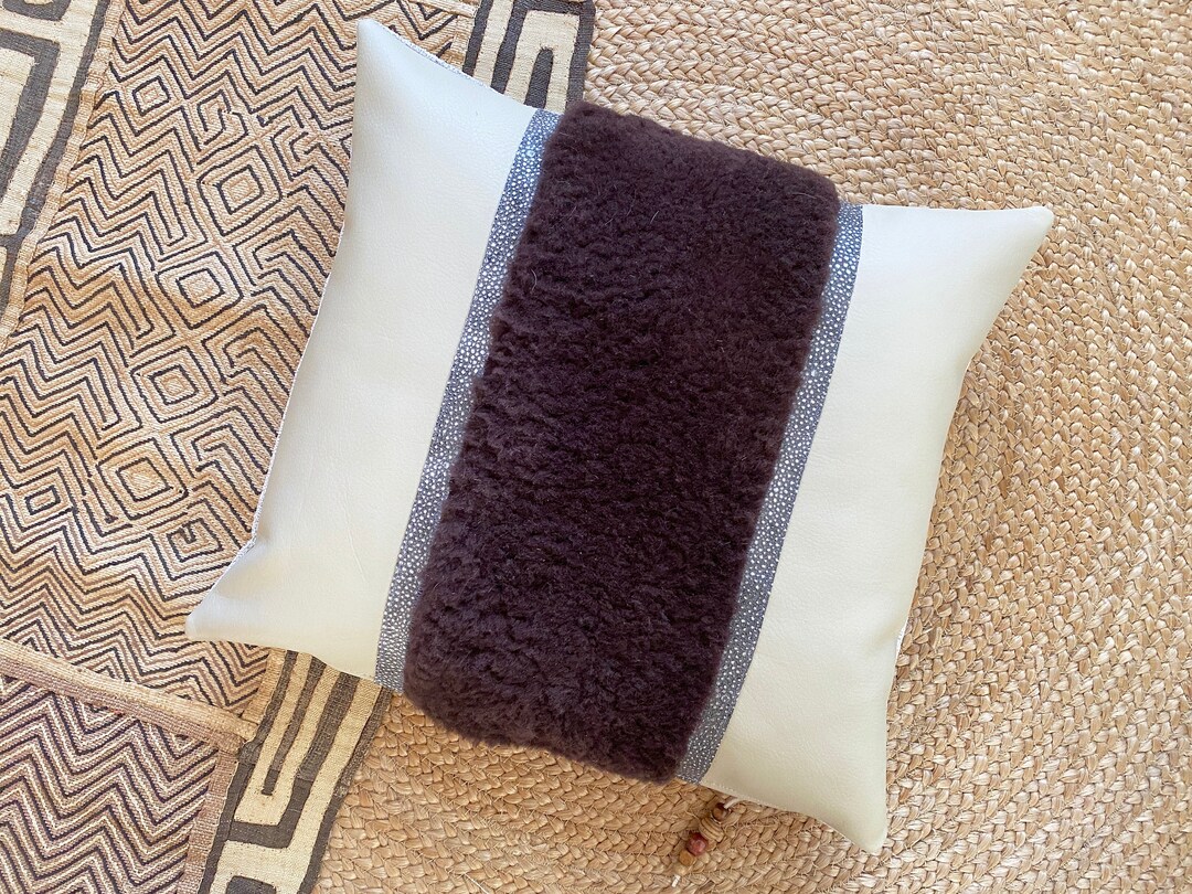 Leather and Sheepskin Lumbar Pillow Cover Etsy