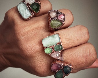 Muti Tourmaline rings. Ring with multiple gemstones