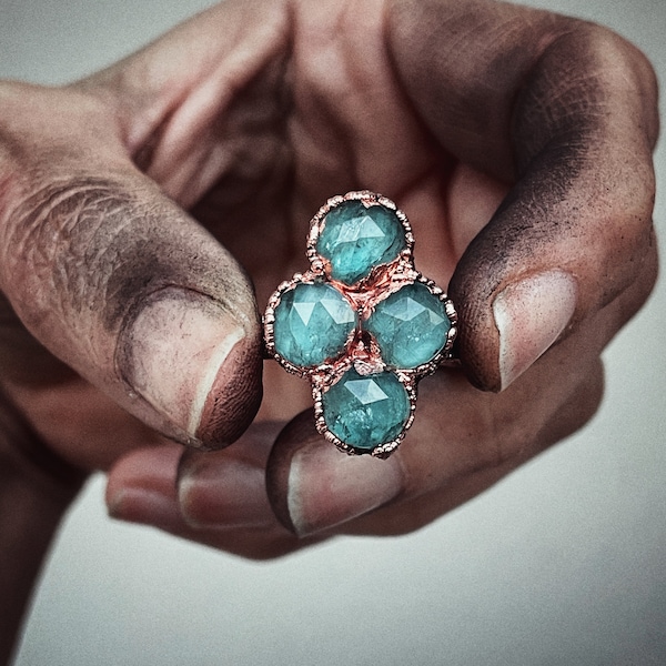 Multiple stone ring. Amethyst ring. Blue kyanite ring