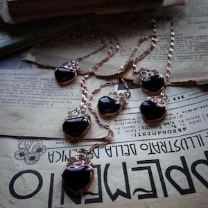 Ex Voto Necklace With Herkimer Quartz. Black Heart Jewel