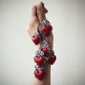 Ex Voto necklace with Herkimer Quartz. Red heart jewel. Sacred heart religious pendant. Handmade Valentine's day gift idea