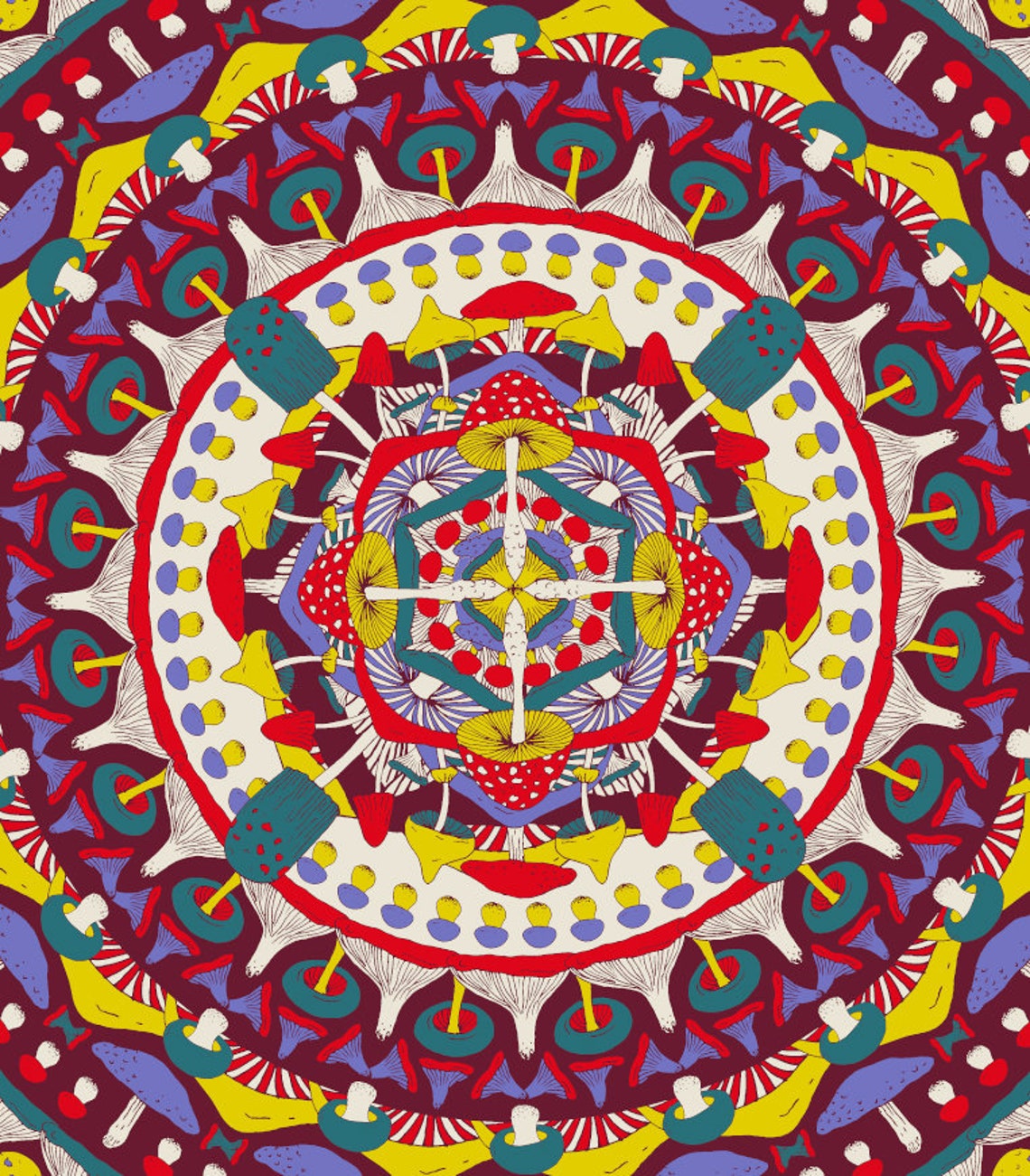 Mushroom Kaleidoscope Mandala Tapestry Wall Hanging Indian Etsy