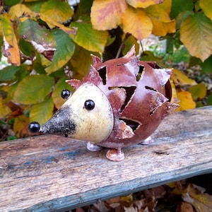 Hedgehog Tea light Candle Holder - Incense Burner - Recycled Metal Lantern