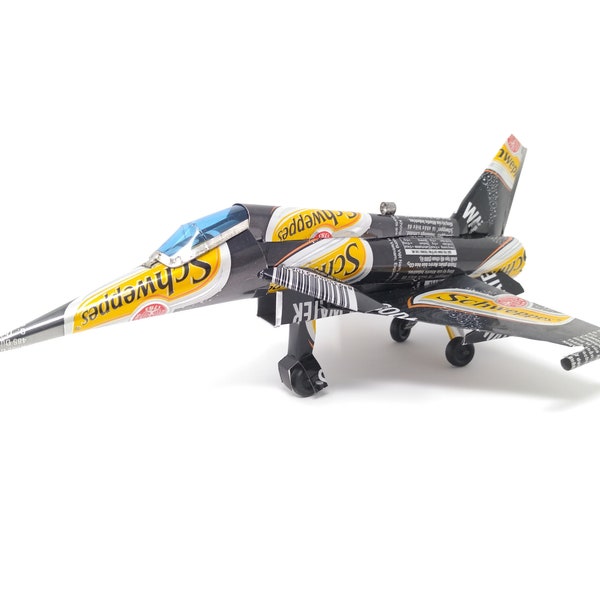 Recycled Tin Can Model - Schweppes Soda Jet Plane