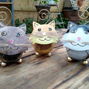 Cat Tea light Candle Holder / Incense Burner Recycled Metal Lantern Ideal for Home or Garden image 2
