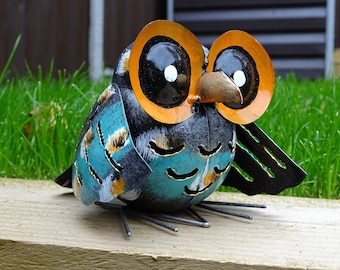 Silver Blue Owl Tea light Candle Holder / Incense Burner - Ideal for Home or Garden