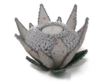 Beautiful Beaded Lotus Flower Tealight Holder