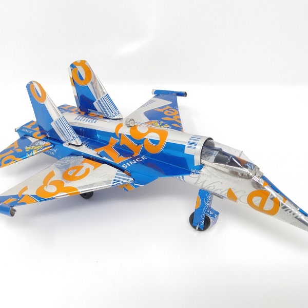 Recycled Tin Can Model - Tiger Beer F-22 Fighter Jet