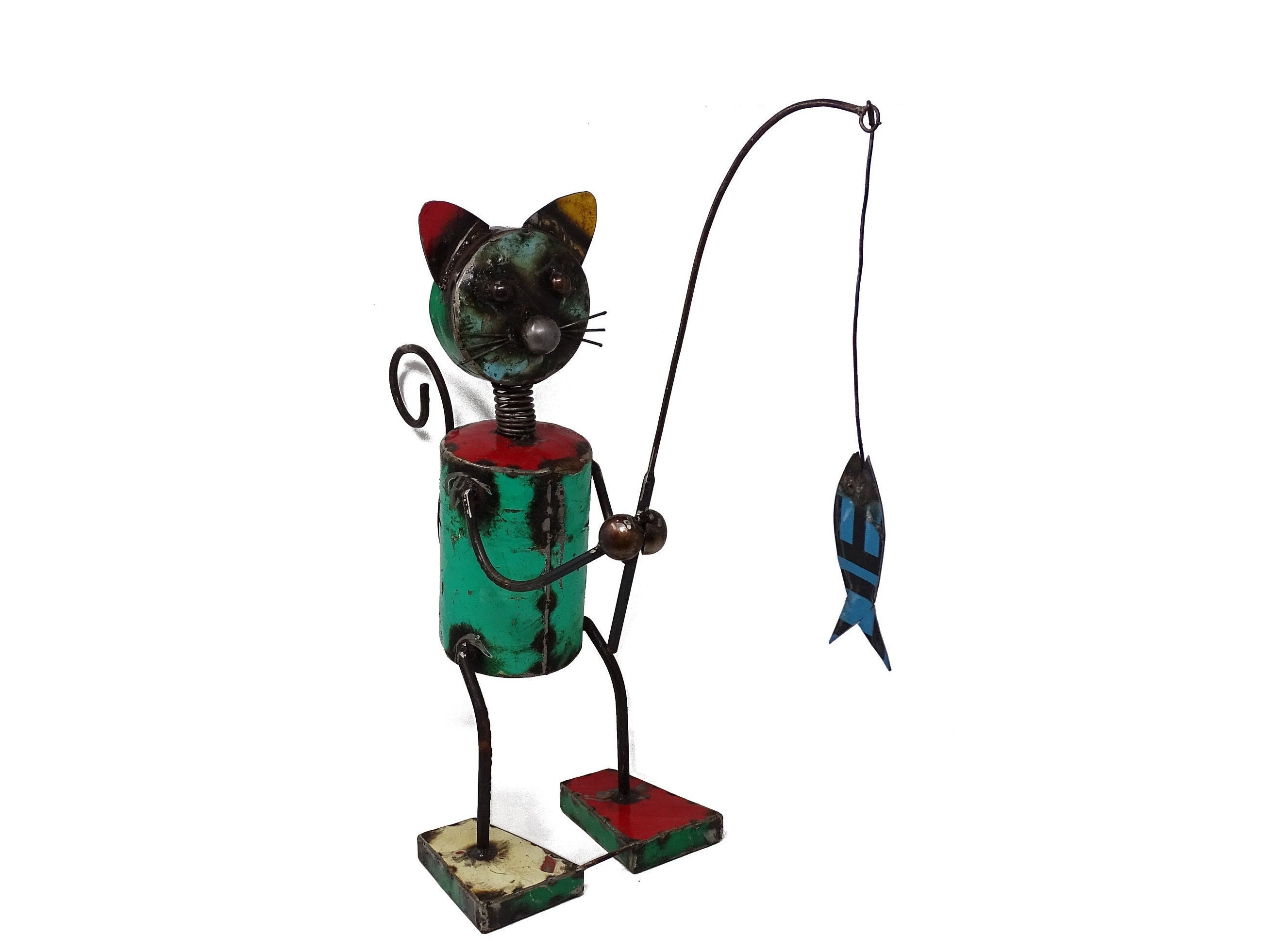 大型釣り猫スクラップメタルガーデンオーナメント