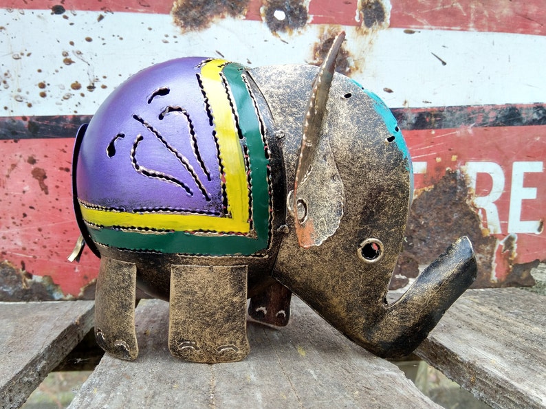 Purple Elephant Tea Light Candle Holder Incense Burner Recycled Metal Lantern