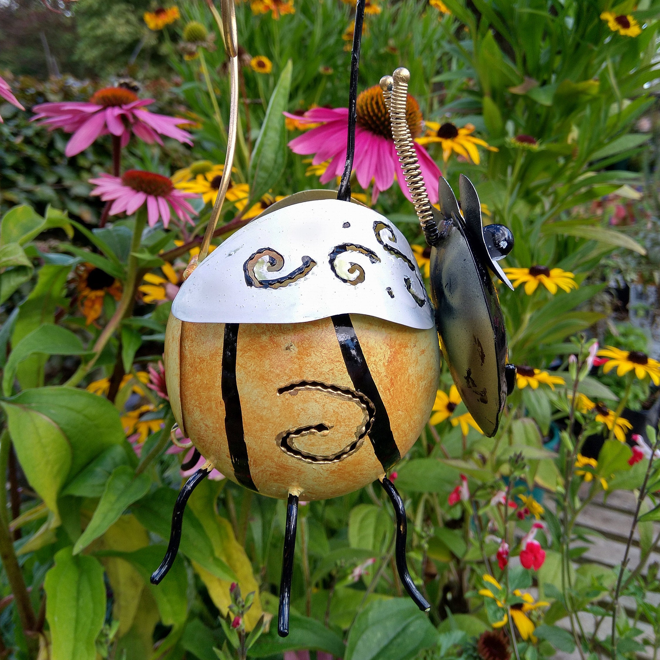 Bumble Bee Garden Tea Light Candle Holder / Recycled Metal Lantern