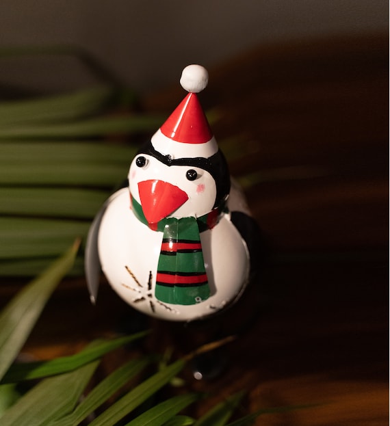 Penguin Christmas Tea Light Candle Holder Recycled Metal Lantern