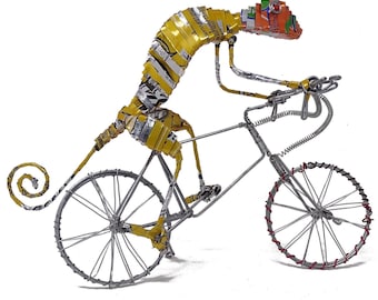 Gecko on Racing Bike - Recycled Tin Can Model