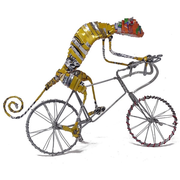 Gecko on Racing Bike - Recycled Tin Can Model