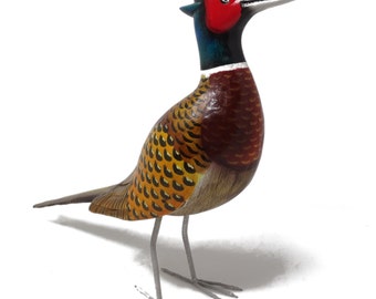 Wood Pheasant - Hand Carved & Painted Sculpture