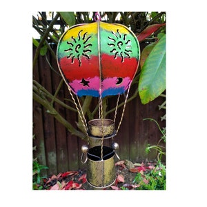 Rainbow Hot Air Balloon Hanging Tealight Holder - Recycled Metal Lantern