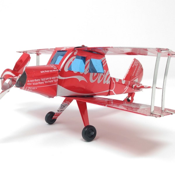 Recycled Coca-Cola Tin Can Model - Bi-Plane