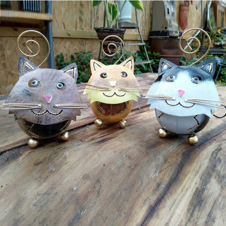 Cat Tea light Candle Holder / Incense Burner Recycled Metal Lantern Ideal for Home or Garden image 1