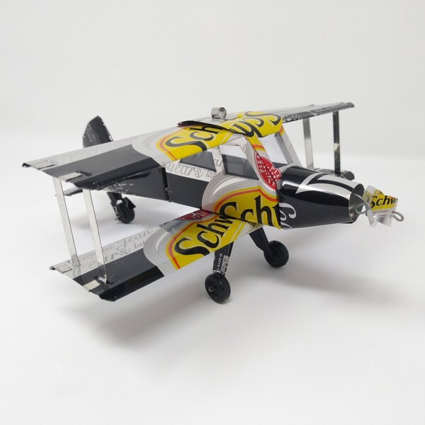 Recycled Tin Can Model - Schweppes Soda Bi-plane