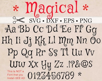Magical MONOGRAM SVG, Dxf, Eps, Png Files, Kids Font, Curly Letters & Numbers, Silhouette Files, Cricut Files, Cutting Files, Curly Letters