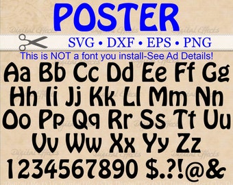 POSTER Monogram SVG Font, Alphabet SVG, Dxf, Eps, Png Files 52 Letters, 10 Numbers, 6 Symbols,Silhouette Studio,Cut Files,Cricut
