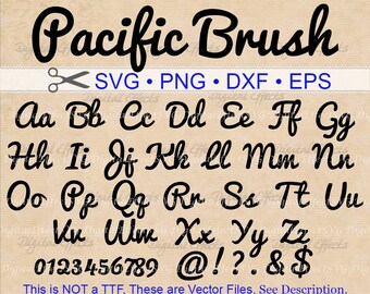PACIFIC Brush Script SVG, Script Monogram Font Svg, Dxf, Eps, Png; Bold Font, Retro Script, Retro Font, Cursive SVG, Silhouette Cricut Files
