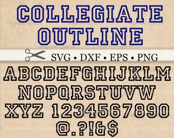 Collegiate Varsity Font Monogram SVG, Dxf, Eps, Png, Varsity SVG Outline Alphabet, Silhouette Studio, Outline Letters Cut Files, Cricut