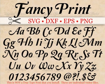 FANCY Print SVG, Scroll Font, Retro Script Monogram Svg, Dxf, Eps, Png; Fancy Script, Print SVG Font, Silhouette Files, Cricut Files