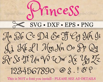 PRINCESS Font Monogram Svg, Dxf, Eps, Png; Brush Font, Digital Monogram DIY, Fancy Handwriting Font, Silhouette Files, Cricut Svg Cut Files