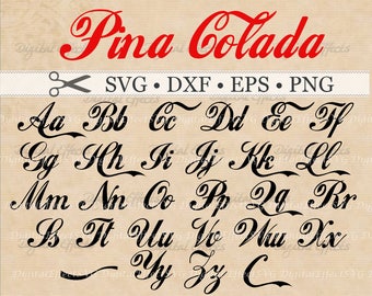 Pina Colada Calligraphy Script Monogram SVG Font, Dxf, Eps, Png, 54 SVG Letter Files, Swash Letters Letters SVG; Silhouette Cut Files,Cricut