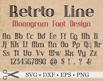 Retro Font MONOGRAM SVG, Dxf, Eps, Png Files, Mongram Svg Font Design, A-Z Letters & Numbers,Silhouette Files, Cricut Design Space,Cut Files