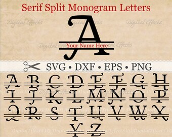 SERIF SPLIT MONOGRAM Svg, Dxf, Eps, Png Files, Serif Swash Split Font Alphabet Digital, Silhouette, Split Monogram Svg, Cut Files,Cricut