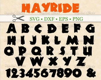 Fuente monograma Hayride SVG, DXF, EPS, PNG, alfabeto SVG de Halloween espeluznante, archivos de corte para Silhouette y Cricut, SVG de Hayride embrujado