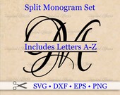Split MONOGRAM Svg, Dxf, Eps, Png, Fancy Split Font Svg WEDDING Monogram, Split Letters Svg A-Z, Flourish Monogram Svg, Cricut Silhouette