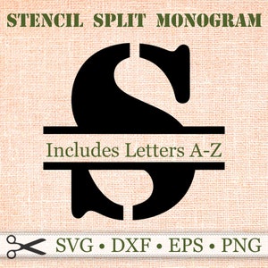 Monogramme au pochoir, monogramme lettre fractionné, fichiers monogramme SVG Dxf Eps & PNG, monogramme fractionné, fichiers Cricut Silhouette, ensemble de monogrammes lettre Svg