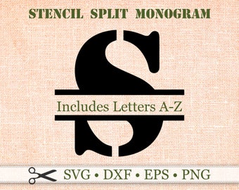 STENCIL Monogram, Split Letter Monogram, Monogram SVG Dxf Eps & PNG files, Split Monogram, Cricut Silhouette Files, Svg Letter Monogram Set