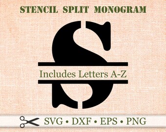 Monograma STENCIL, Monograma con letra dividida, Monograma SVG, DXF, EPS y PNG, Monograma dividido, Archivos de silueta Cricut, Conjunto de monogramas con letras SVG