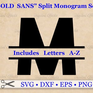 Fetstilta bokstäver Delade MONOGRAM Svg, Dxf, Eps, Png-filer, Stora Fetstilta Delade Bokstäver SVG, Monogram Delade Bokstäver A-Ö, filer för Cricut Silhouette
