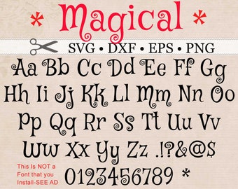 Magical MONOGRAM SVG, Dxf, Eps, Png Files, Kids Font, Curly Letters & Numbers, Silhouette Files, Cricut Files, Cutting Files, Curly Letters