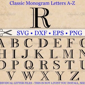 Classic MONOGRAM Svg, Dxf, Eps, Png Files, Outline  Monogram Svg, Roman Monogram Letters A-Z, CAPITAL ONLY! Cut Files for Cricut Silhouette