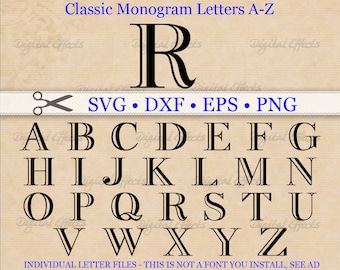 Monograma clásico en formato SVG, DXF, EPS y PNG. Monograma de contorno en formato SVG. Monograma romano en letras A-Z. ¡Solo mayúsculas! Archivos de corte para Cricut Silhouette.