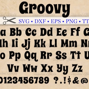 GROOVY Font, Monogram SVG Font,  Retro Font,  Hippie Font, SVG, Dxf, Eps, Png, TTf Files, Silhouette, Cut Files, Cricut, Installable Font