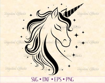 Unicornio SVG, DXF, EPS, Unicornio PNG, Manualidades infantiles, Tatuaje de unicornio, Clipart de unicornio, Estudio de siluetas, Cricut, Archivos de corte SVG, Vector de unicornio