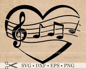 MUSIC Svg, Png, Dfx, Eps, Music Note Svg, Heart Svg, Heart with Music Notes, Cutting File Silhoutte Studio, Cricut Design Space, Svg Vector,