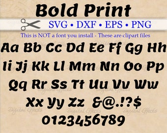 BOLD PRINT Monogram Svg, Dxf, Eps, Png Files, Bold Retro Digital Alphabet Svg Letters, Silhouette  Svg Cut Files, Italic Brush Letters SVG