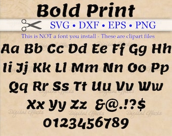 Monograma en negrita (archivos SVG, DXF, EPS y PNG), letras SVG del alfabeto digital retro en negrita, archivos SVG de silueta, letras cursivas con pincel (SVG)