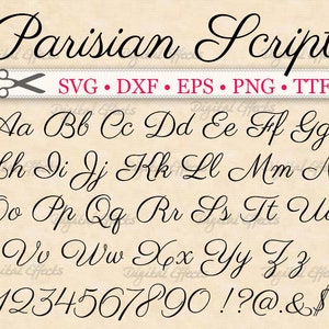 Fuente de escritura parisina (TTF, SVG, DXF, EPS, PNG), fuente de escritura elegante, fuente cursiva, fuente para bodas, Silhouette, Cricut, fuente SVG, fuente instalable