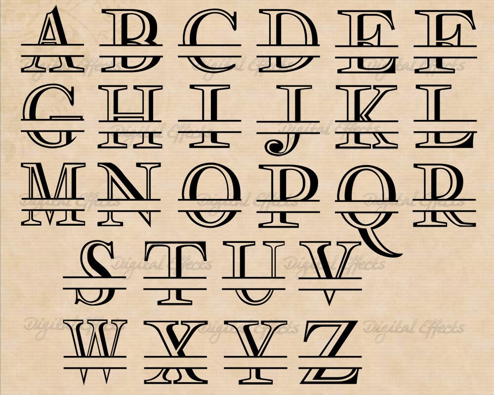 Monograma Romen Outline Roman Style Split MONOGRAM Svg, Dxf, Eps, Png Files, Serif ...
