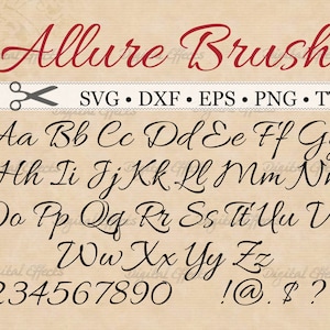 ALLURE BRUSH Script Font, Cursive Font Svg, Dxf, Eps, Png, TTF;  Monogram Svg, Fancy Script, Wedding Font, Silhouette & Cricut, TTf Font